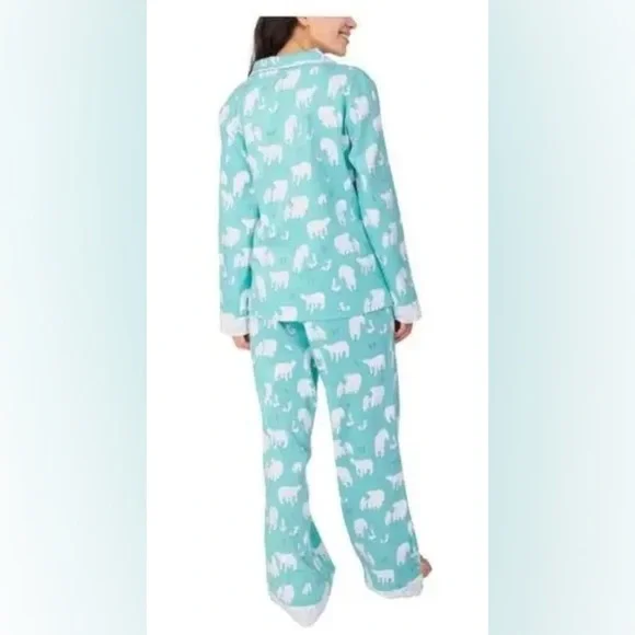 Munki Munki Polar Bear Print 2-Piece Flannel Pajama Set - S - Picture 2 of 15